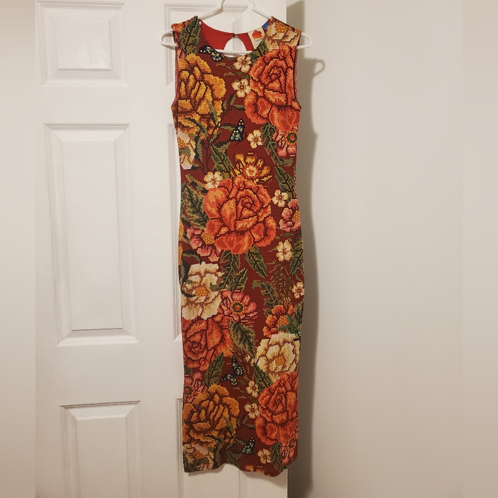 Anthropologie Farm Rio Maxi Sleeveless Pixel Floral Unique Jessa Dress Keyhole